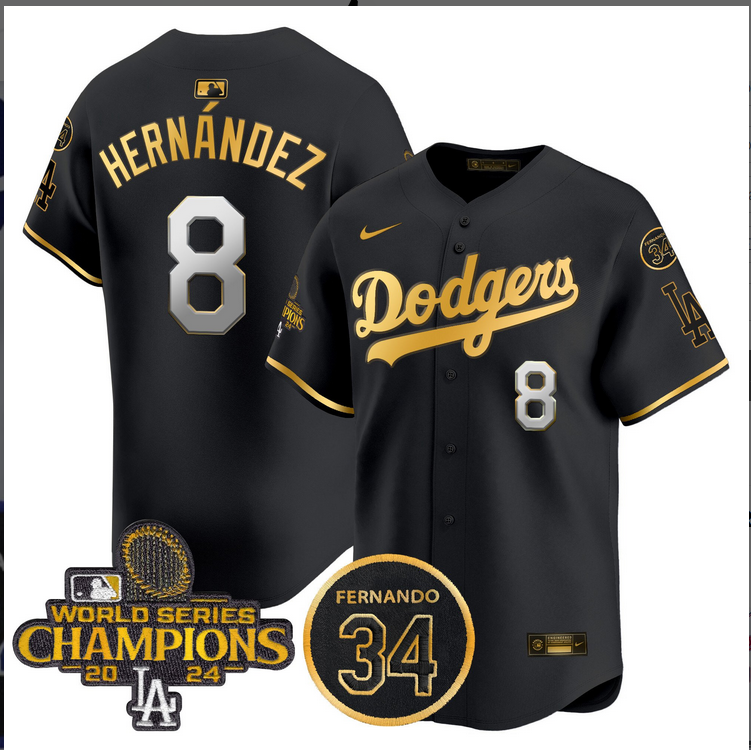 Men MLB Los Angeles Dodgers #8 Hernandez black 2024 World Series Champions Patch Limited Jersey->los angeles dodgers->MLB Jersey